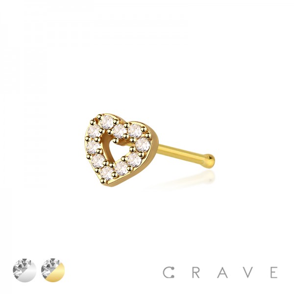 MULTI CZ HEART 316L SURGICAL STEEL NOSE BONE STUD